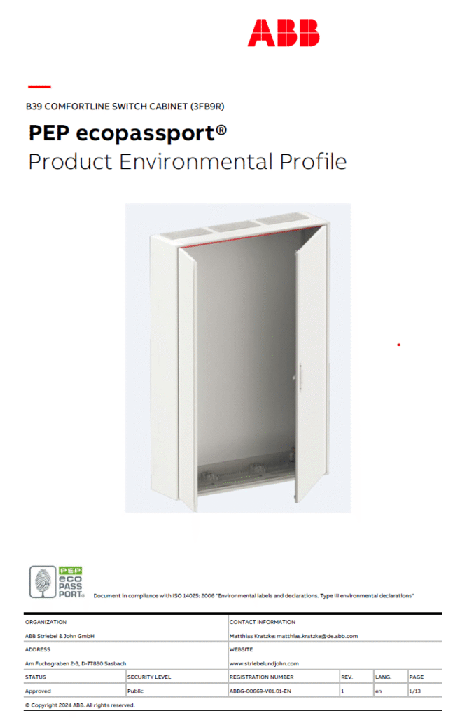 Example of a PEP ecopassport developed by ESU-services for ABB